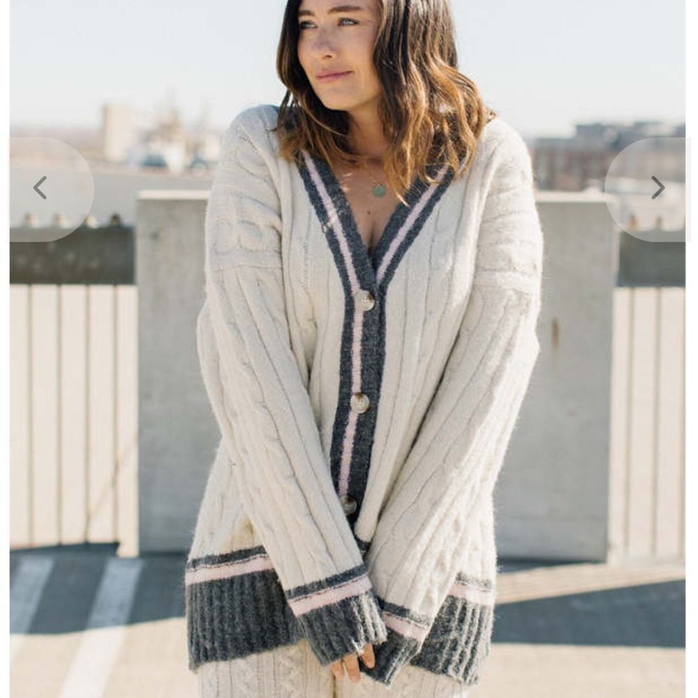 Lumiere White and Gray Cardigan with Pink Accents